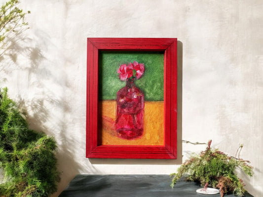 Red Vase and Petals - Oil on Board -  #1214